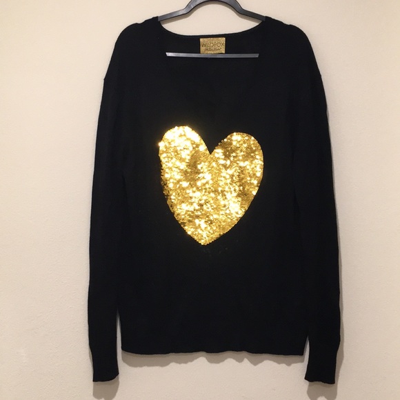 Wildfox Gold Sequin/Sparkly Heart Sweater - Picture 2 of 12